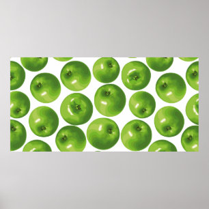 Seamless pattern of green apple poster