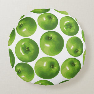Seamless pattern of green apple round pillow