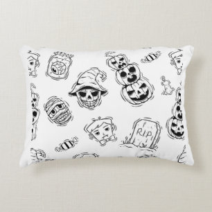 Seamless pattern of halloween icons with hand draw accent pillow