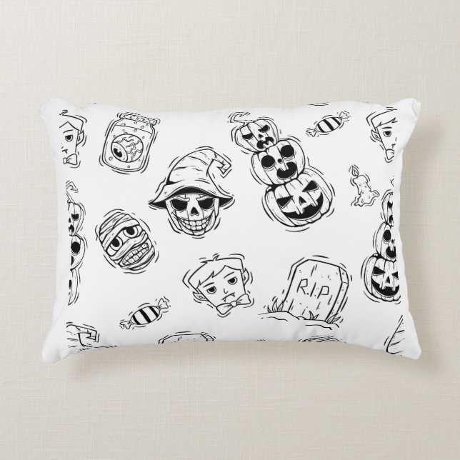 Seamless pattern of halloween icons with hand draw accent pillow (Front)