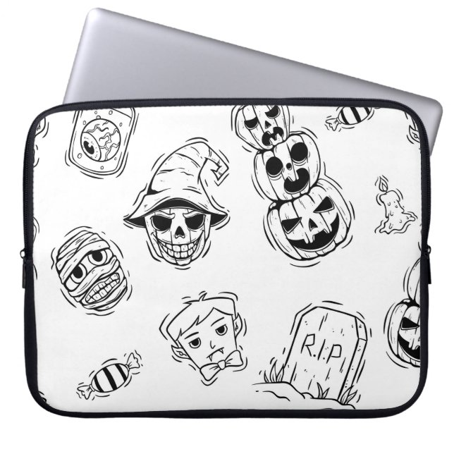 Seamless pattern of halloween icons with hand draw laptop sleeve (Front)