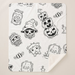 Seamless pattern of halloween icons with hand draw sherpa blanket