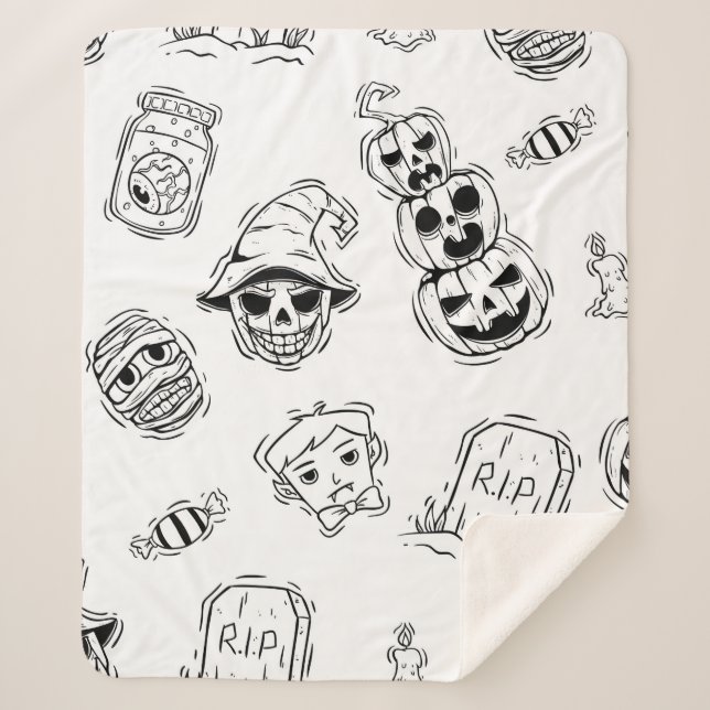 Seamless pattern of halloween icons with hand draw sherpa blanket (Front)