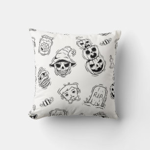 Seamless pattern of halloween icons with hand draw throw pillow