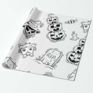 Seamless pattern of halloween icons with hand draw wrapping paper