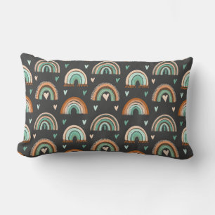 Seamless pattern of hand drawn hearts and boho rai lumbar pillow