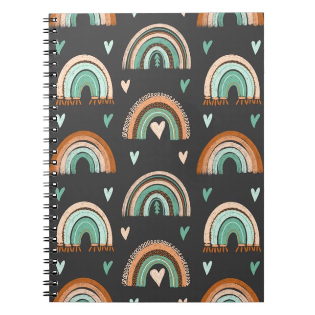 Seamless pattern of hand drawn hearts and boho rai notebook (Front)