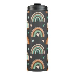 Seamless pattern of hand drawn hearts and boho rai thermal tumbler