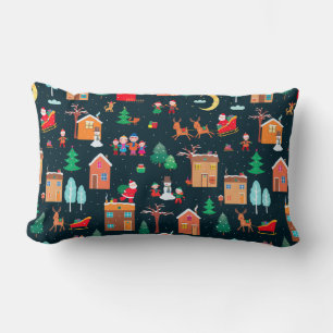 Seamless pattern of happy Christmastime in a villa Lumbar Pillow