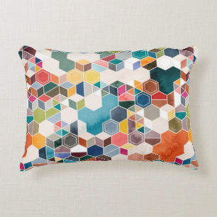 Seamless pattern of hexagons in random colours in  accent pillow
