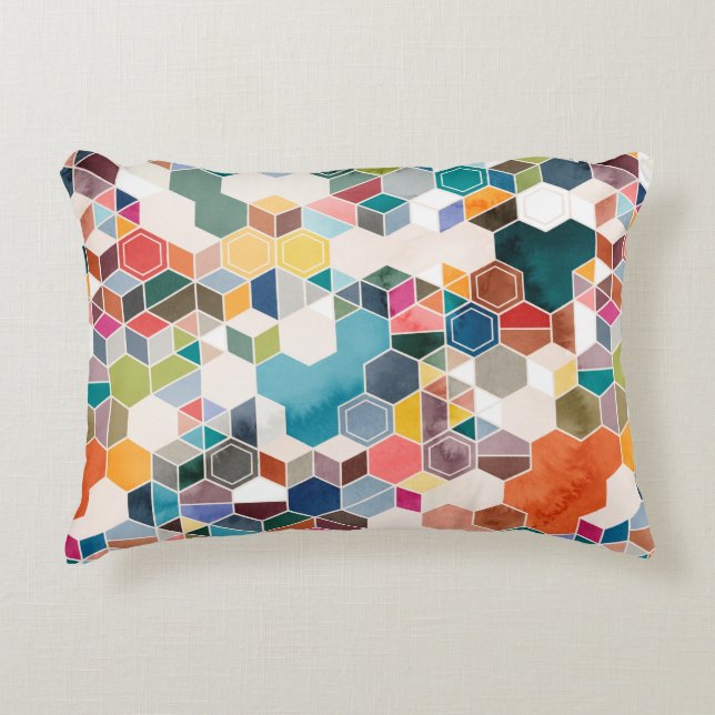 Seamless pattern of hexagons in random colours in  accent pillow (Front)