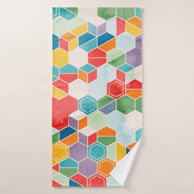 Seamless pattern of hexagons in random colours in  bath towel (Bath Towel)