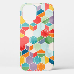 Seamless pattern of hexagons in random colours in  iPhone 12 case
