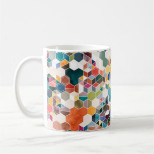 Seamless pattern of hexagons in random colours in  coffee mug