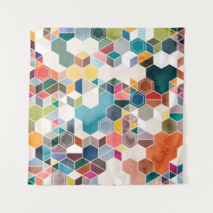 Seamless pattern of hexagons in random colours in tapestry