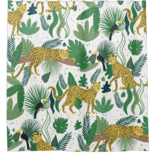 seamless pattern of leopards in jungle. Summer tro