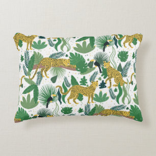 seamless pattern of leopards in jungle. Summer tro Accent Pillow