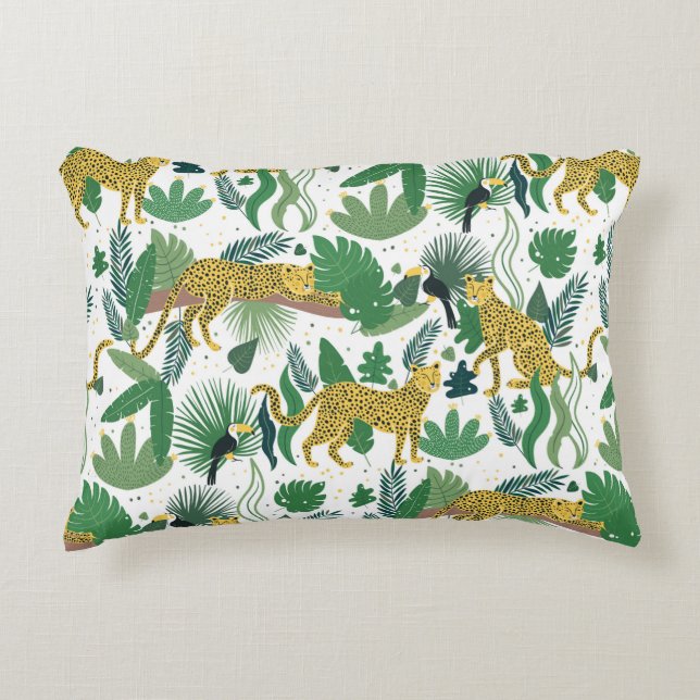 seamless pattern of leopards in jungle. Summer tro Accent Pillow (Front)