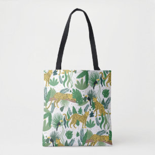 seamless pattern of leopards in jungle. Summer tro Tote Bag