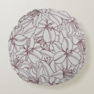 Seamless pattern of lilies flowers vintage. Hand d Round Pillow