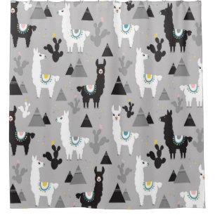 Seamless pattern of llama cactus and mountains
