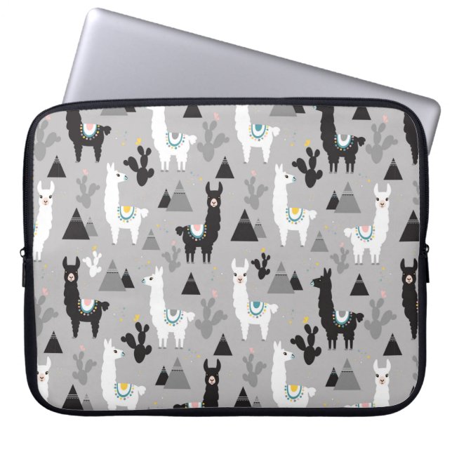 Seamless pattern of llama cactus and mountains laptop sleeve (Front)