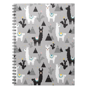 Seamless pattern of llama cactus and mountains notebook