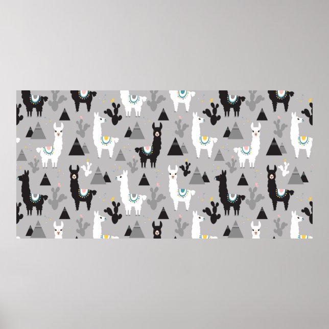 Seamless pattern of llama cactus and mountains poster (Front)