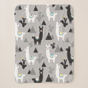 Seamless pattern of llama cactus and mountains sherpa blanket