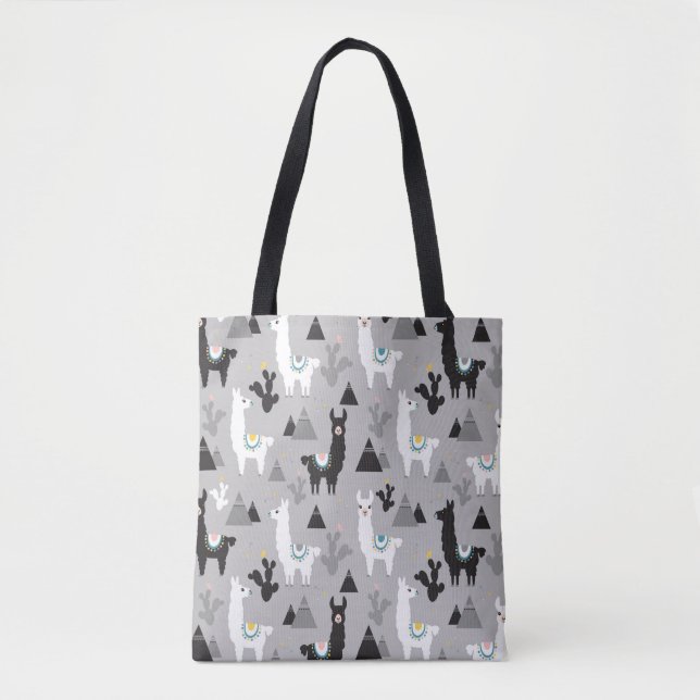 Seamless pattern of llama cactus and mountains tote bag (Front)