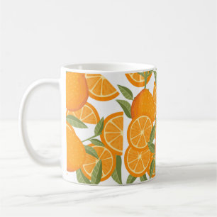 Seamless pattern of orange citrus yellow fruit who coffee mug