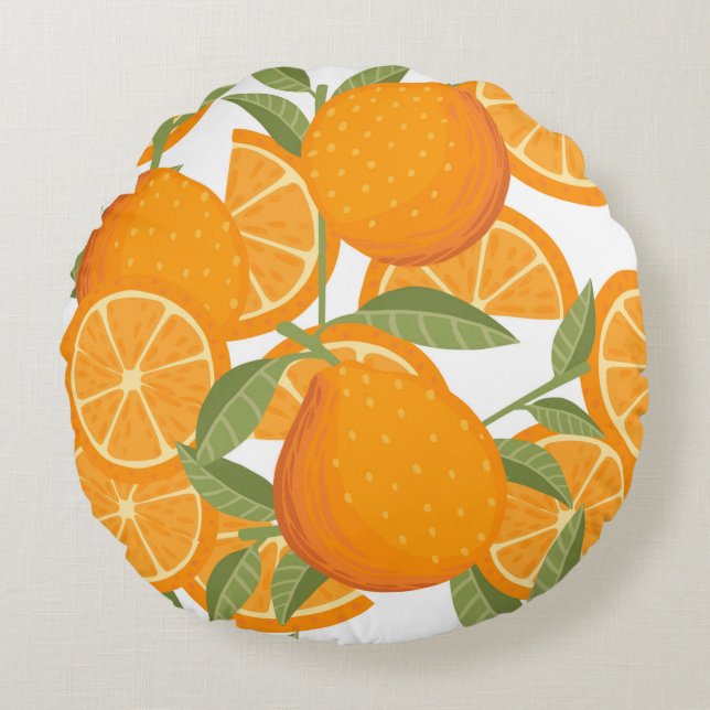 Seamless pattern of orange citrus yellow fruit who round pillow (Front)