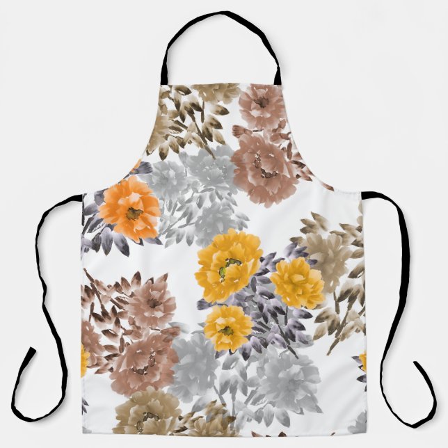 Seamless pattern of orange, yellow, beige flowers  apron (Front)