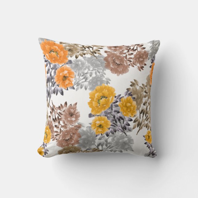 Seamless pattern of orange, yellow, beige flowers  throw pillow (Front)