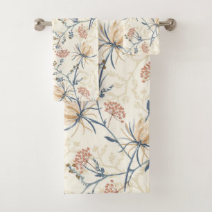 Seamless pattern of oriental blooming flower bath towel set