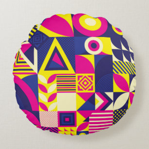 Seamless Pattern of Pop and Colourful Abstract Geo Round Pillow