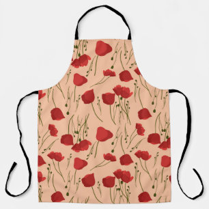 Seamless pattern of poppy on a beige backgroundabs apron