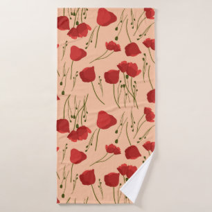 Seamless pattern of poppy on a beige backgroundabs bath towel