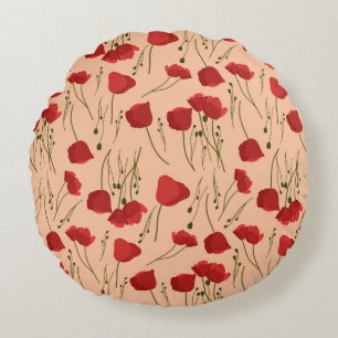 Seamless pattern of poppy on a beige backgroundabs round pillow