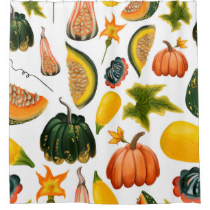 Seamless pattern of pumpkins and leaves on an isol