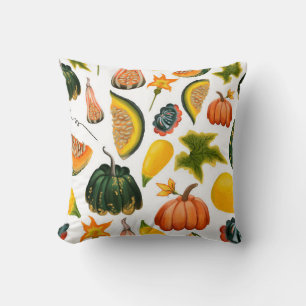 Seamless pattern of pumpkins and leaves on an isol throw pillow