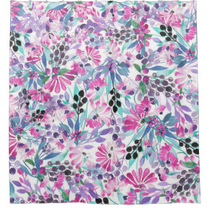 Seamless pattern of purple flowers and berries,blu