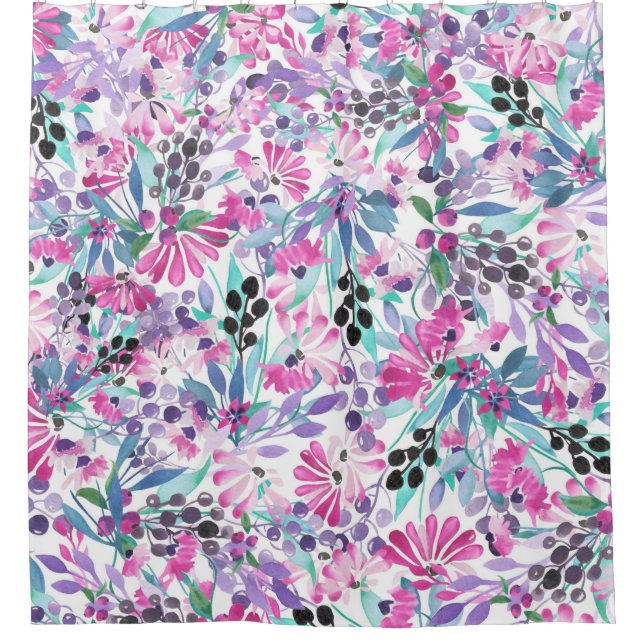 Seamless pattern of purple flowers and berries,blu (Front)