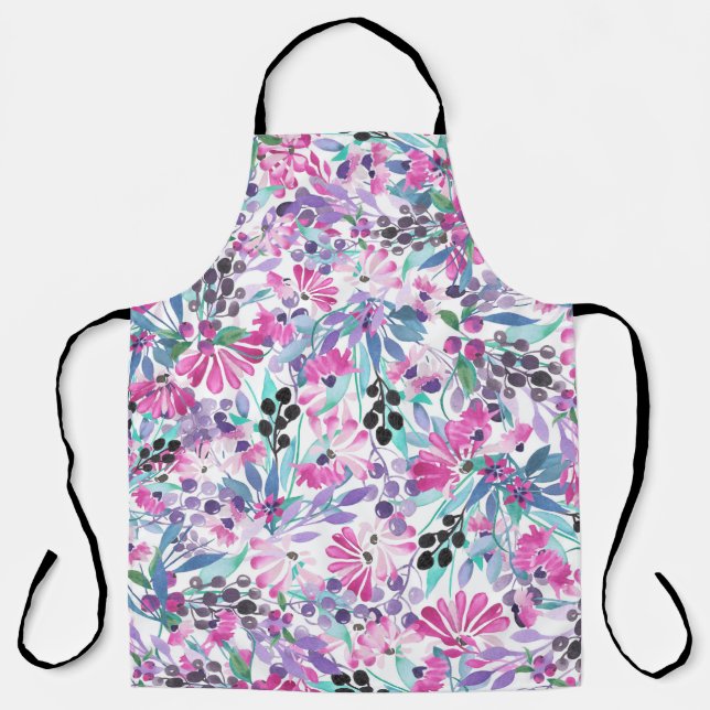 Seamless pattern of purple flowers and berries,blu apron (Front)