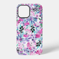 Seamless pattern of purple flowers and berries,blu