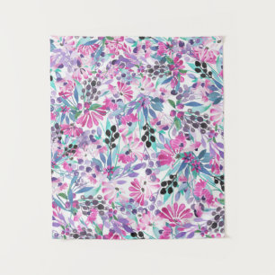 Seamless pattern of purple flowers and berries,blu tapestry