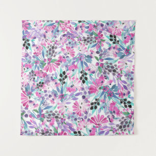 Seamless pattern of purple flowers and berries,blu tapestry