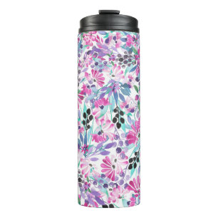 Seamless pattern of purple flowers and berries,blu thermal tumbler