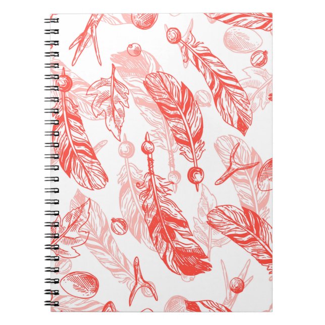 Seamless Pattern of Red Feathers Notebook (Front)