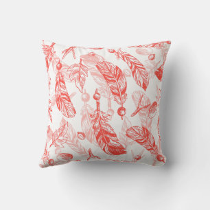 Seamless Pattern of Red Feathers  Throw Pillow